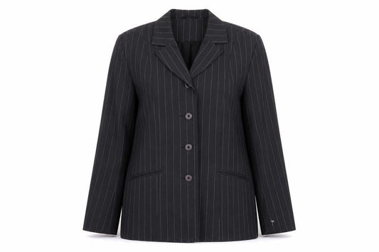 Bonmarché Womens Grey Striped Polyester Jacket Suit Jacket Size 14
