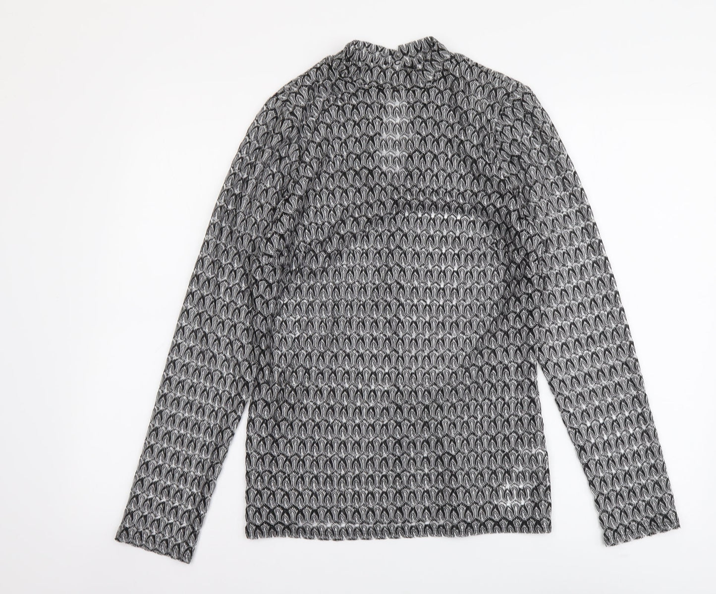 Red Herring Womens Black Geometric Polyester Basic Blouse Size 12 Mock Neck
