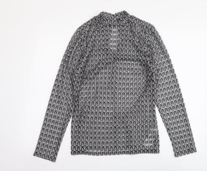 Red Herring Womens Black Geometric Polyester Basic Blouse Size 12 Mock Neck