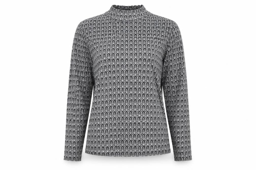 Red Herring Womens Black Geometric Polyester Basic Blouse Size 12 Mock Neck