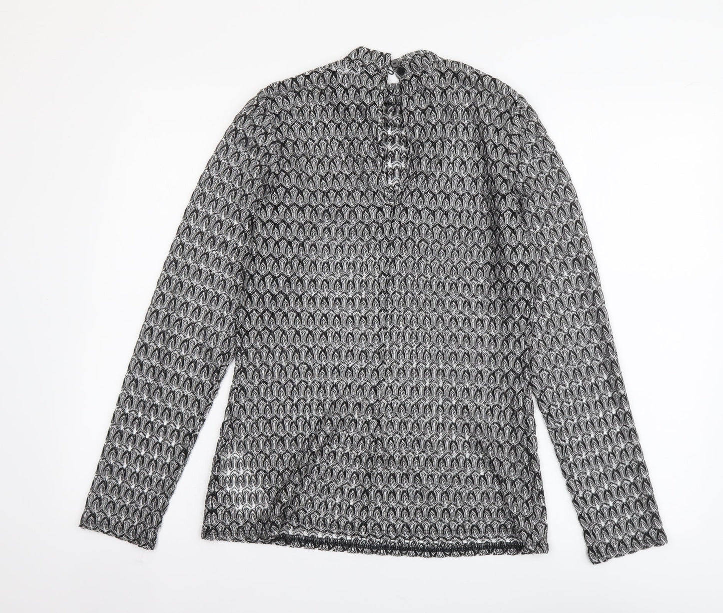 Red Herring Womens Black Geometric Polyester Basic Blouse Size 12 Mock Neck