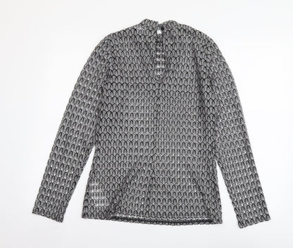 Red Herring Womens Black Geometric Polyester Basic Blouse Size 12 Mock Neck