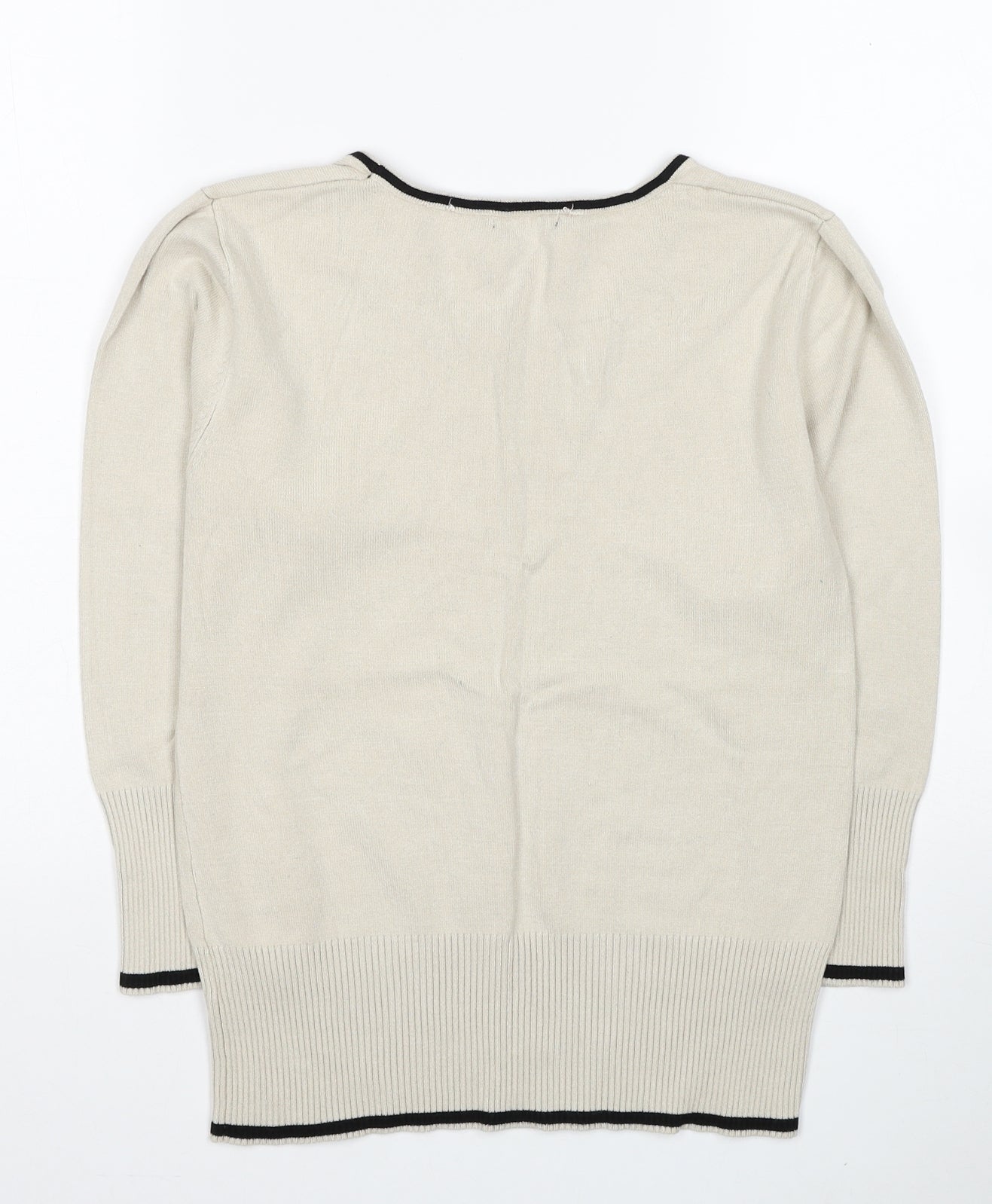 Roman Womens Beige Scoop Neck Polka Dot Acrylic Pullover Jumper Size 10