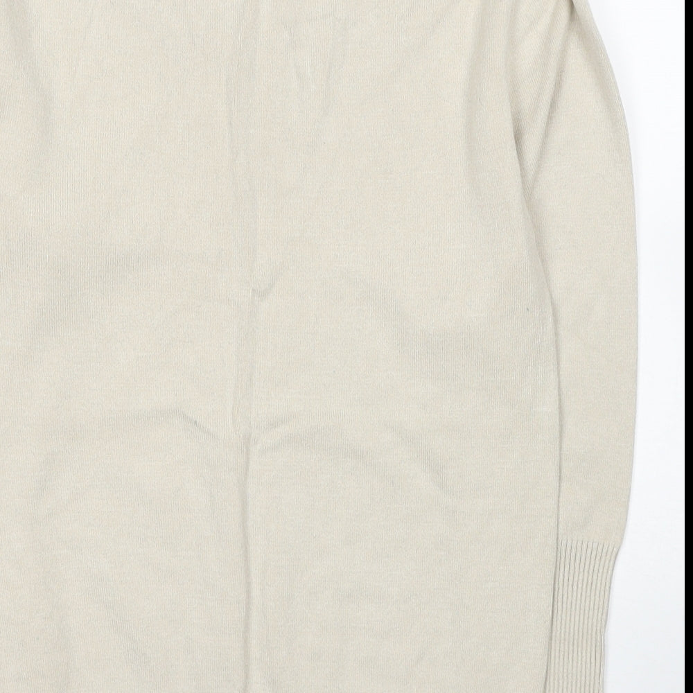 Roman Womens Beige Scoop Neck Polka Dot Acrylic Pullover Jumper Size 10