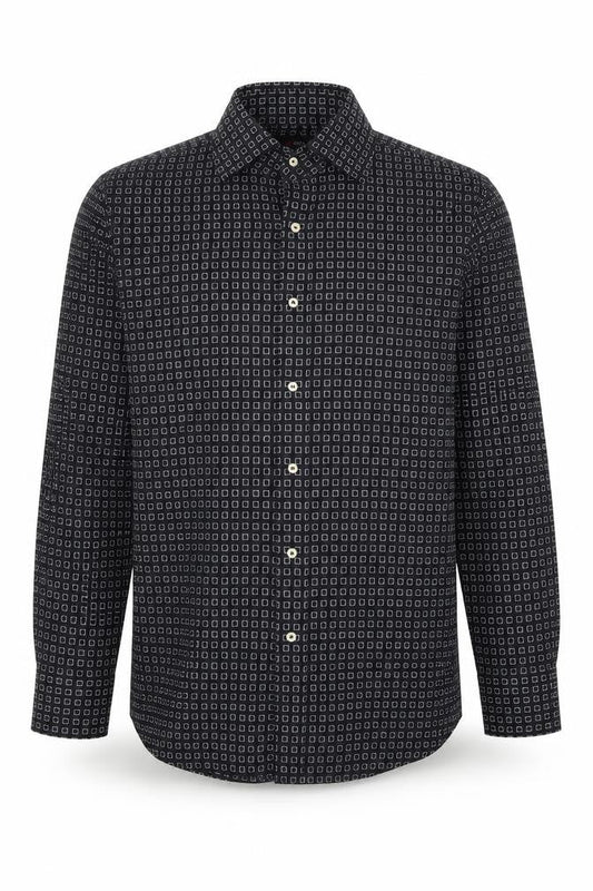 Refind Mens Black Geometric Polyester Dress Shirt Size S Collared Button