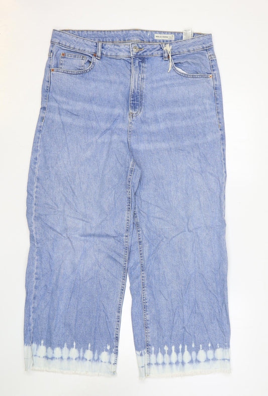 Marks and Spencer Womens Blue Cotton Wide-Leg Jeans Size 18 L25 in Regular Zip