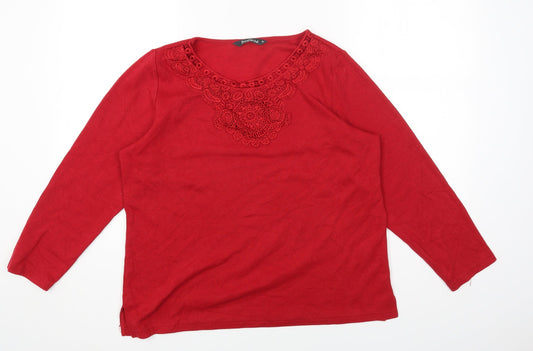 Bonmarché Womens Red Round Neck Polyester Pullover Jumper Size M