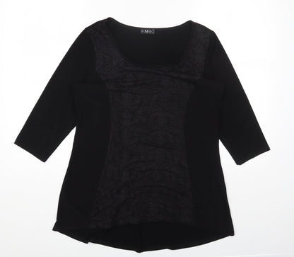 CMD Womens Black Geometric Polyester Basic T-Shirt Size 14 Scoop Neck
