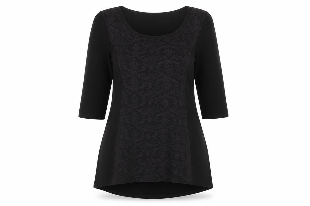 CMD Womens Black Geometric Polyester Basic T-Shirt Size 14 Scoop Neck