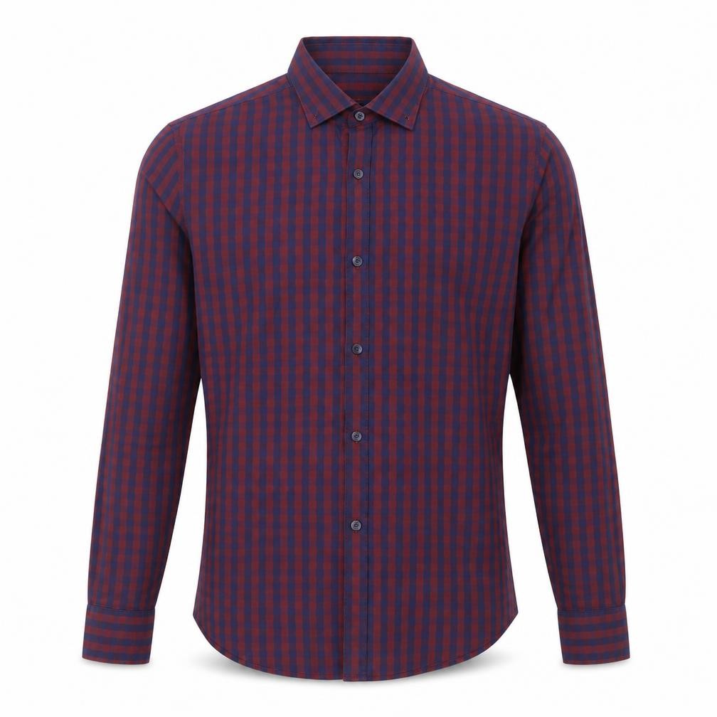 Zara Mens Purple Check Polyester Button-Up Size M Collared Button