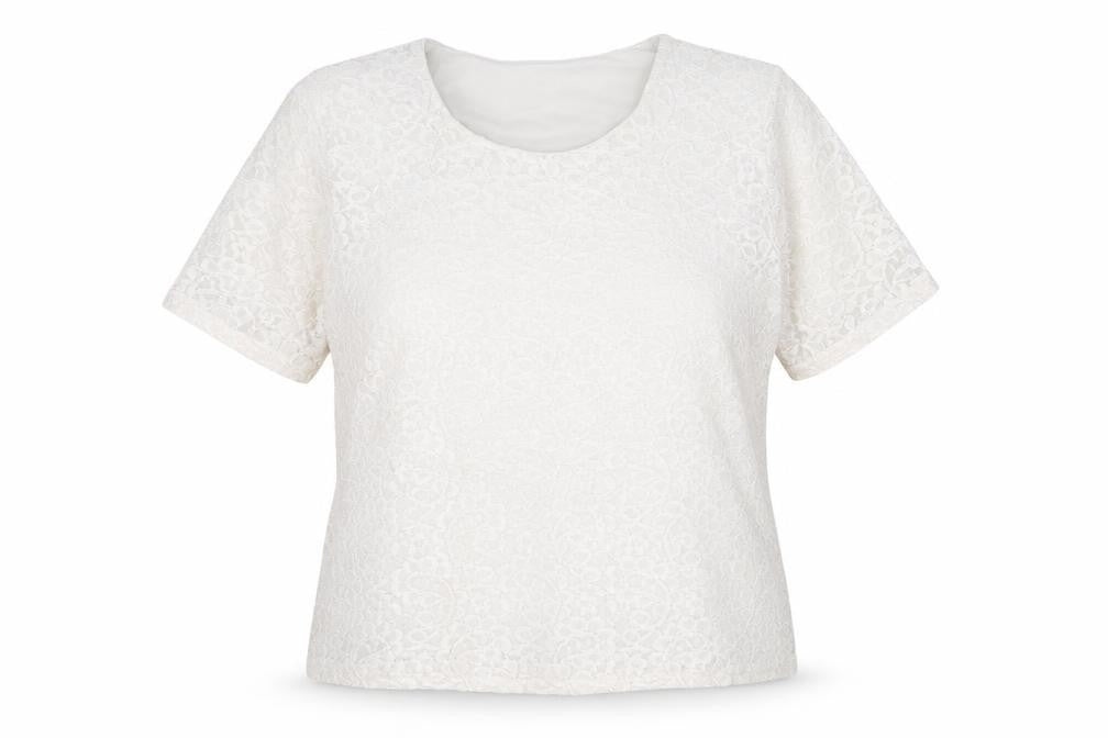 Preworn Womens White Floral Polyamide Basic T-Shirt Size 16 Round Neck