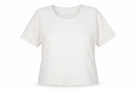 Preworn Womens White Floral Polyamide Basic T-Shirt Size 16 Round Neck