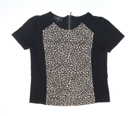 NEXT Womens Black Animal Print Acrylic Basic T-Shirt Size 12 Round Neck