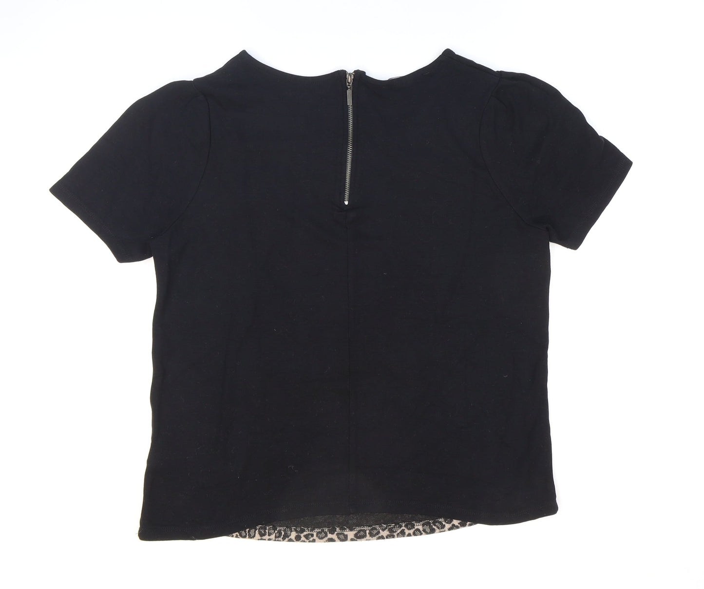NEXT Womens Black Animal Print Acrylic Basic T-Shirt Size 12 Round Neck