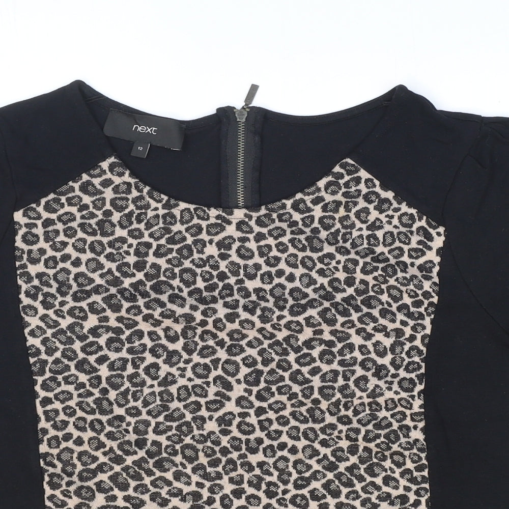 NEXT Womens Black Animal Print Acrylic Basic T-Shirt Size 12 Round Neck