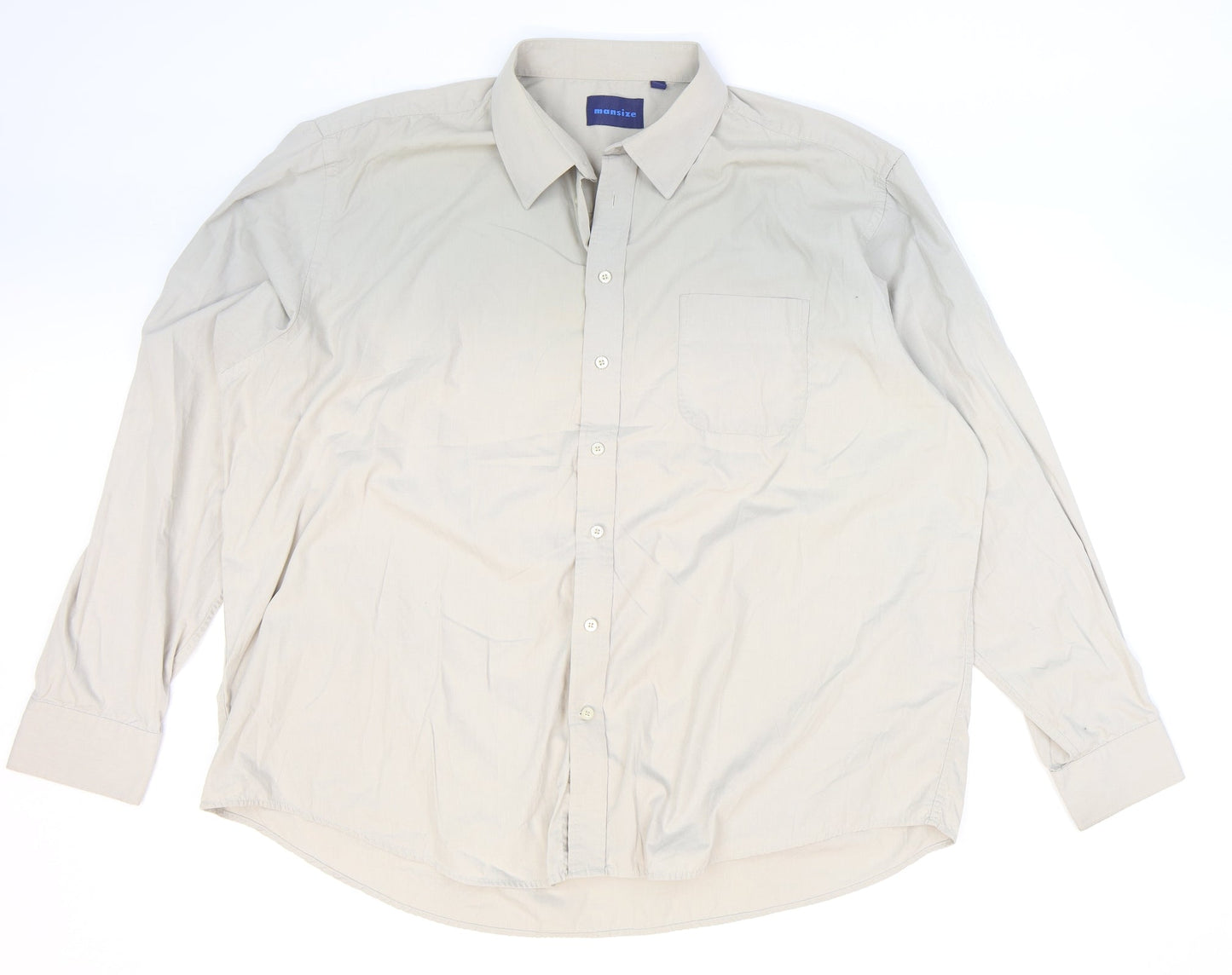 Mansize Mens Beige Polyester Button-Up Size 49 Collared Button