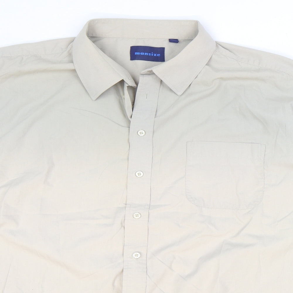 Mansize Mens Beige Polyester Button-Up Size 49 Collared Button