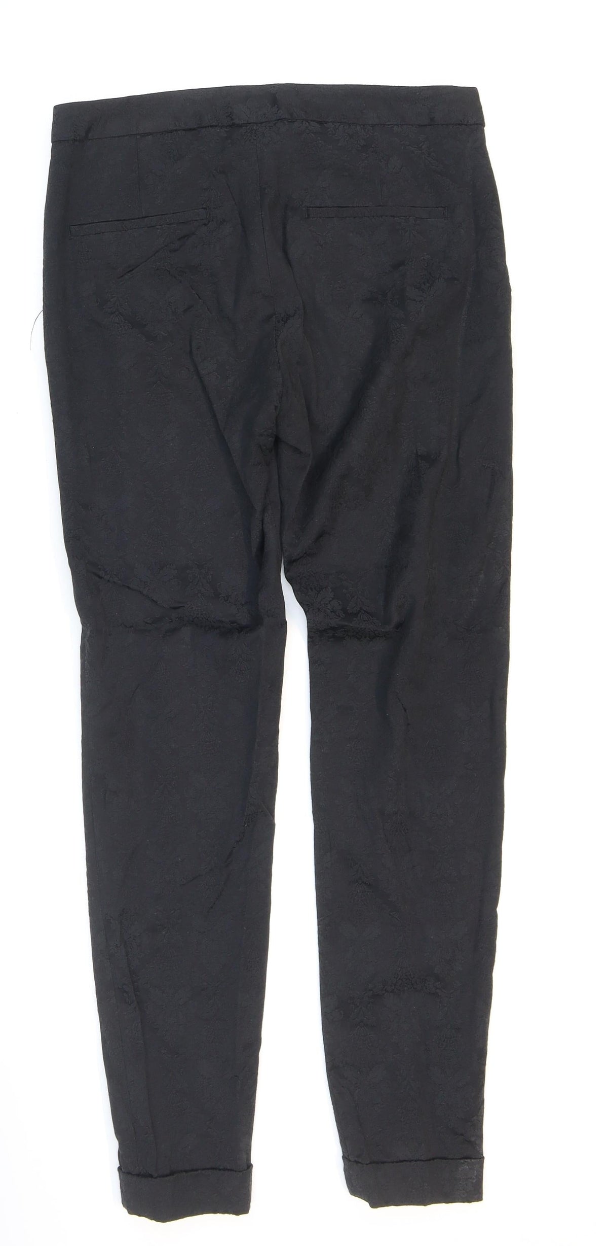 Zara Womens Black Floral Polyester Carrot Trousers Size 4 L27 in Regular Zip - Damask Pattern