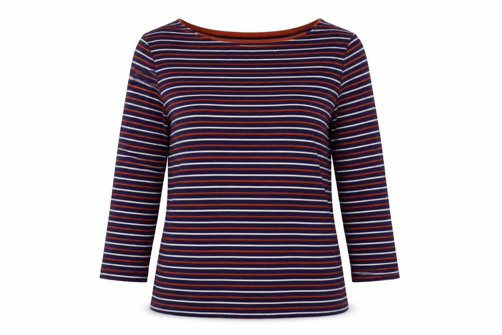 Tabitha Webb Womens Blue Striped Polyester Basic T-Shirt Size M Round Neck