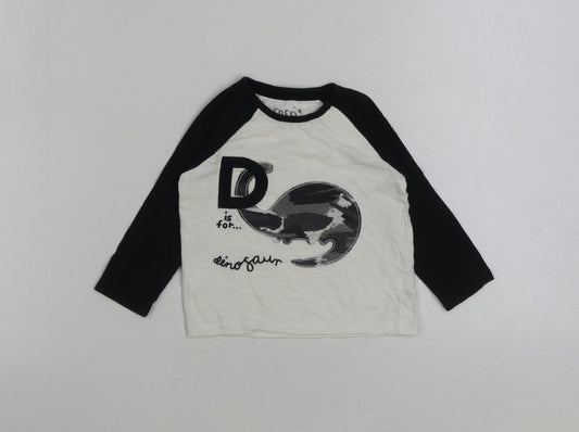 F&F Baby White Cotton Basic T-Shirt Size 9-12 Months Round Neck Pullover - D is for Dinosaur