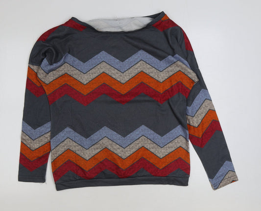 Preworn Womens Multicoloured Geometric Polyester Basic T-Shirt Size M Round Neck