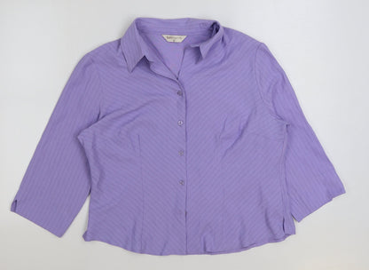 Bonmarché Womens Purple Striped Polyester Basic Button-Up Size 18 Collared