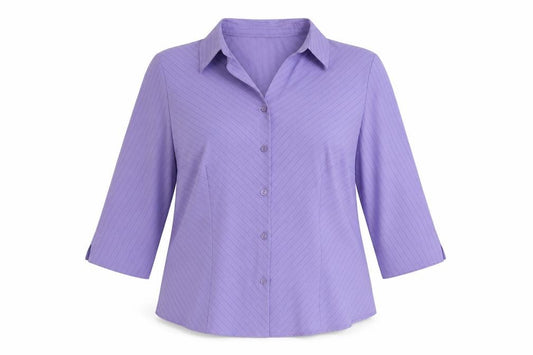 Bonmarche Womens Purple Striped Polyester Basic Button-Up Size 18 Collared