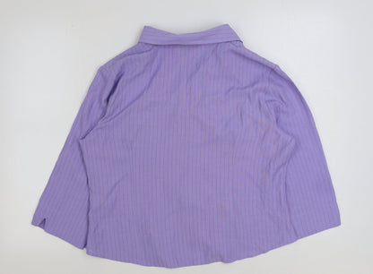 Bonmarché Womens Purple Striped Polyester Basic Button-Up Size 18 Collared