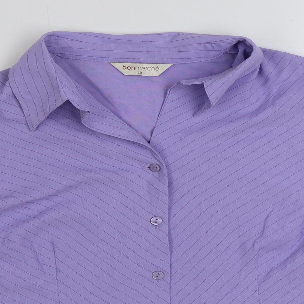Bonmarche Womens Purple Striped Polyester Basic Button-Up Size 18 Collared