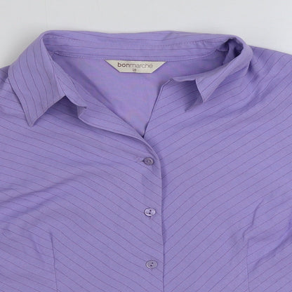 Bonmarché Womens Purple Striped Polyester Basic Button-Up Size 18 Collared