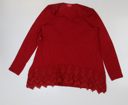 Together Womens Red Viscose Tunic T-Shirt Size M Scoop Neck
