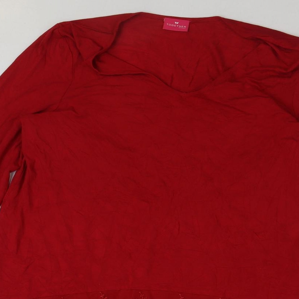 Together Womens Red Viscose Tunic T-Shirt Size M Scoop Neck