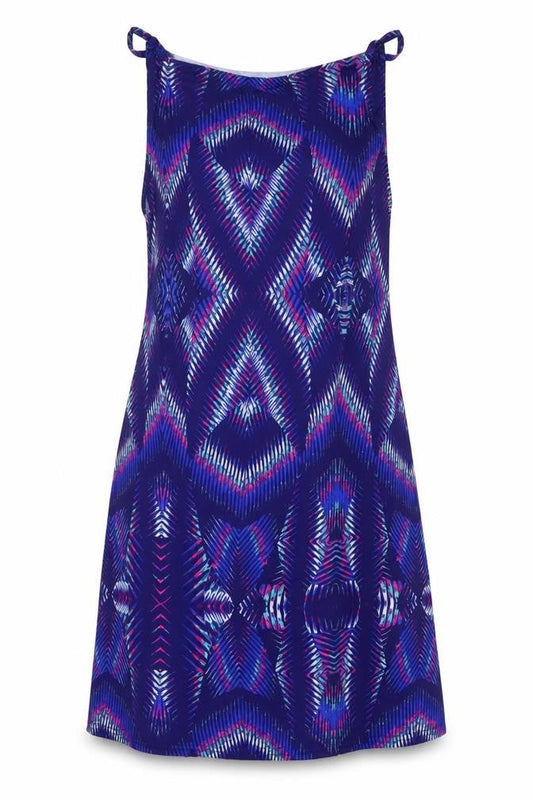 Kaleidoscope Womens Blue Geometric Polyester A-Line Size 14 Scoop Neck Tie