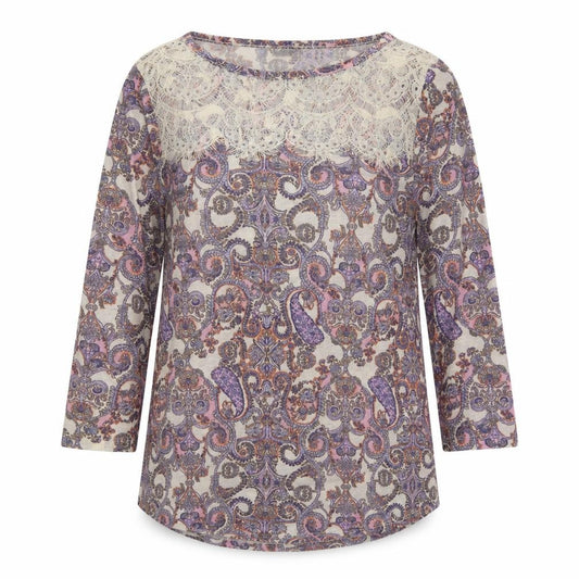 F&F Womens Multicoloured Paisley Polyamide Basic T-Shirt Size 10 Round Neck