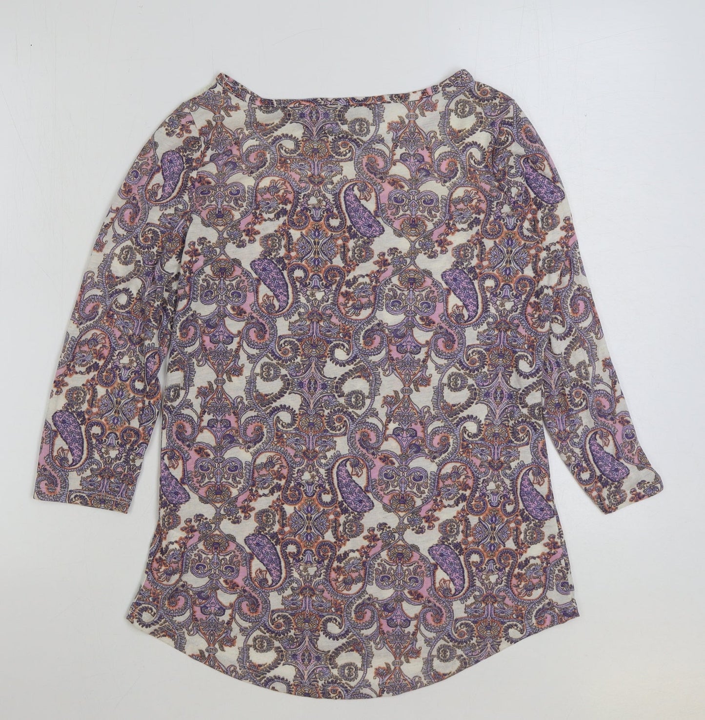 F&F Womens Multicoloured Paisley Polyamide Basic T-Shirt Size 10 Round Neck
