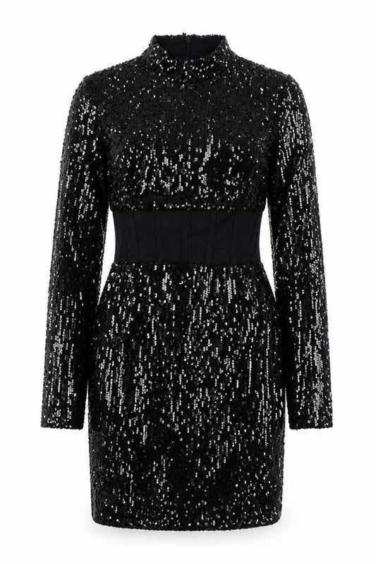 PRETTYLITTLETHING Womens Black Polyester Pencil Dress Size 8 Mock Neck Zip