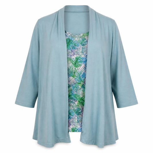Gabriella Vicenza Womens Blue Floral Polyester Basic T-Shirt Size 14 Round Neck