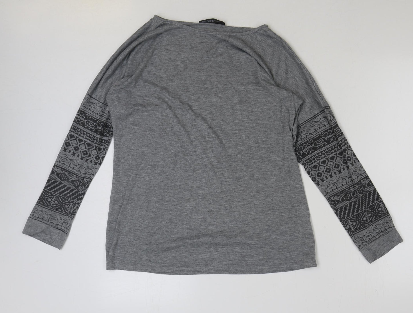 Zanzea Womens Grey Geometric Polyester Basic T-Shirt Size M Scoop Neck