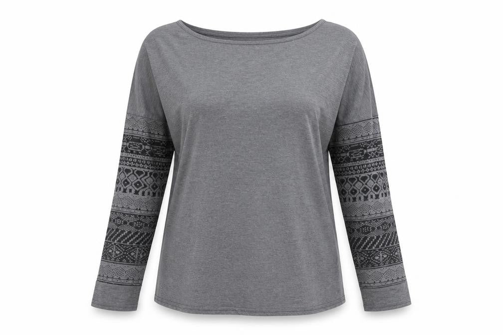 Zanzea Womens Grey Geometric Polyester Basic T-Shirt Size M Scoop Neck
