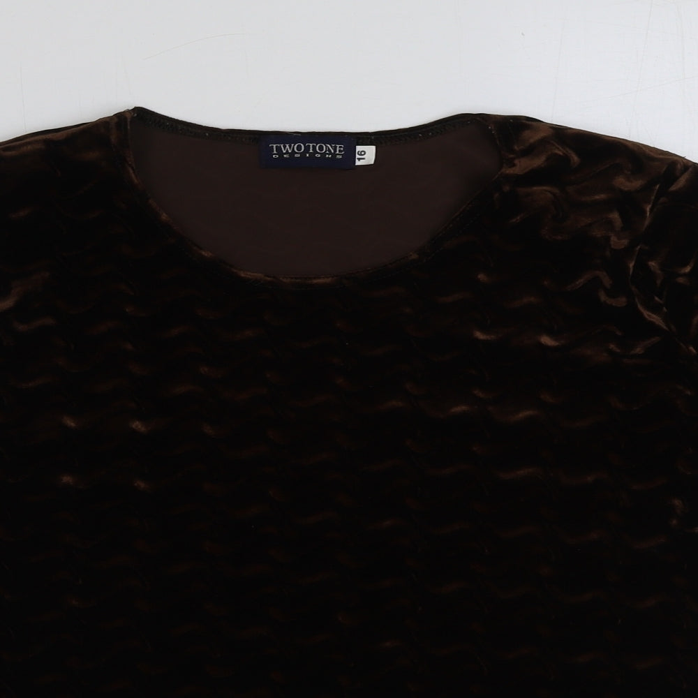 twotone Womens Brown Polyester Basic T-Shirt Size 16 Round Neck