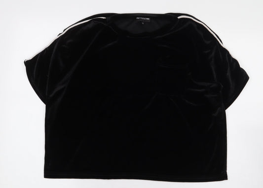 PRETTYLITTLETHING Womens Black Cotton Basic T-Shirt Size M Round Neck - Stripe Detail