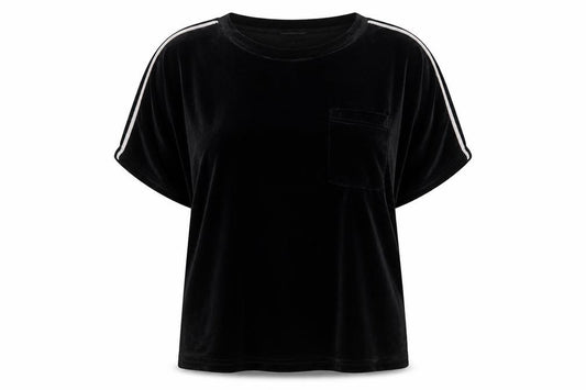 PRETTYLITTLETHING Womens Black Cotton Basic T-Shirt Size M Round Neck - Stripe Detail