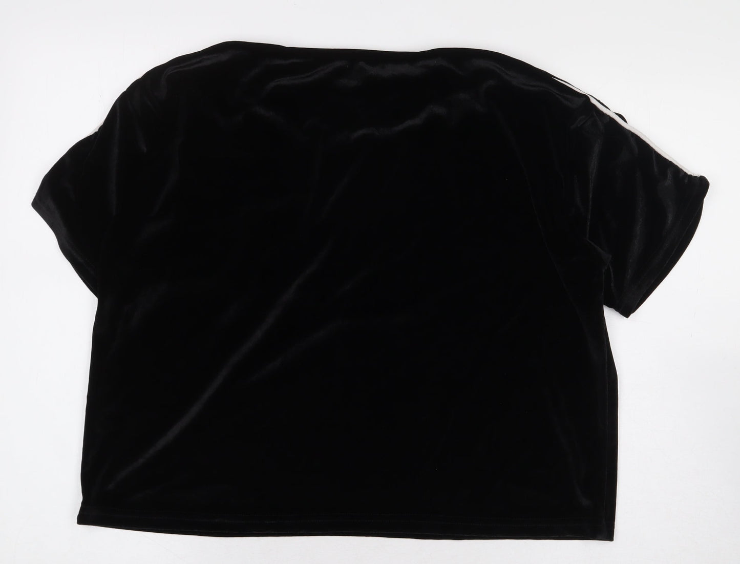 PRETTYLITTLETHING Womens Black Cotton Basic T-Shirt Size M Round Neck - Stripe Detail