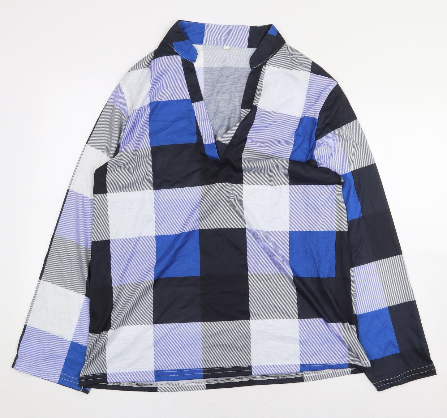 Preworn Womens Multicoloured Check Cotton Basic Blouse Size 2XL V-Neck