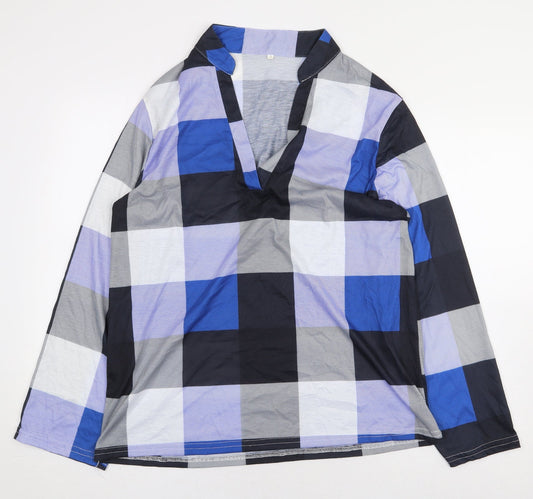 Preworn Womens Multicoloured Check Cotton Basic Blouse Size 2XL V-Neck