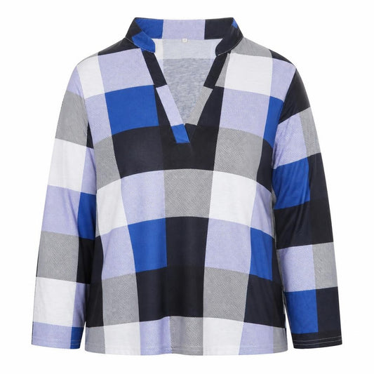 Preworn Womens Multicoloured Check Cotton Basic Blouse Size 2XL V-Neck