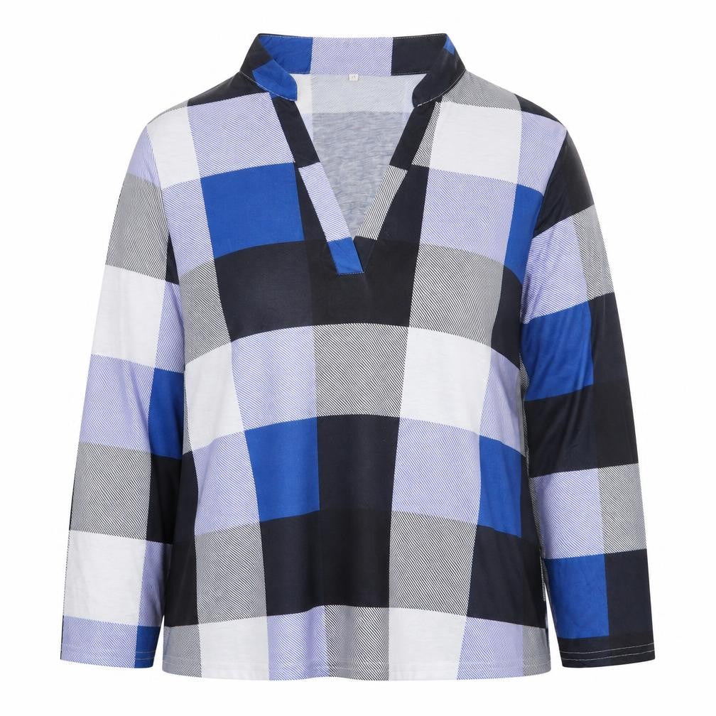 Preworn Womens Multicoloured Check Cotton Basic Blouse Size 2XL V-Neck