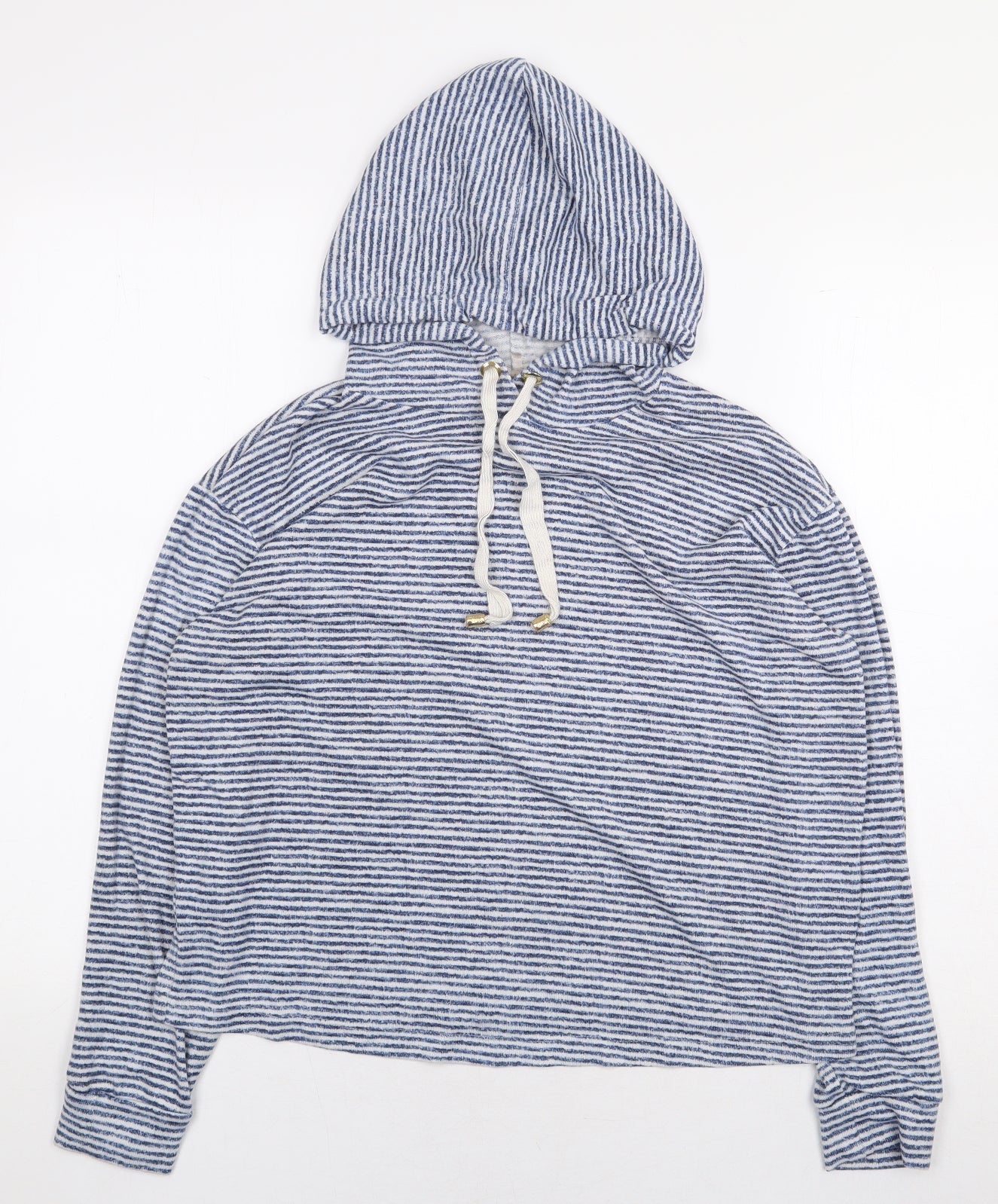 George Womens Blue Striped Polyester Pullover Hoodie Size 8 Pullover