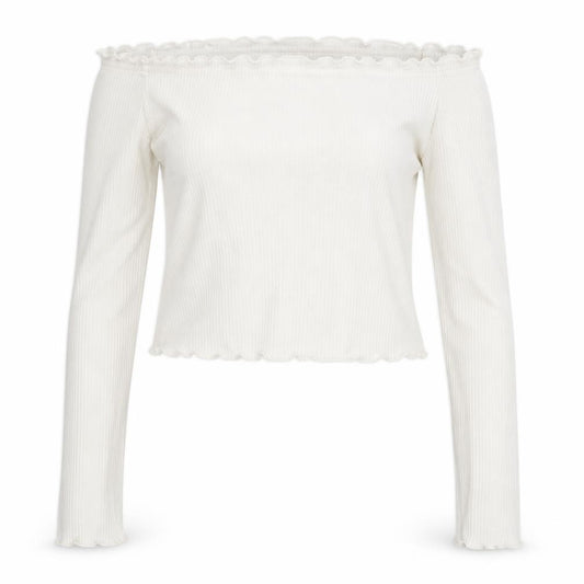 H&M Womens White Cotton Cropped Blouse Size S Off the Shoulder - Ribbed
