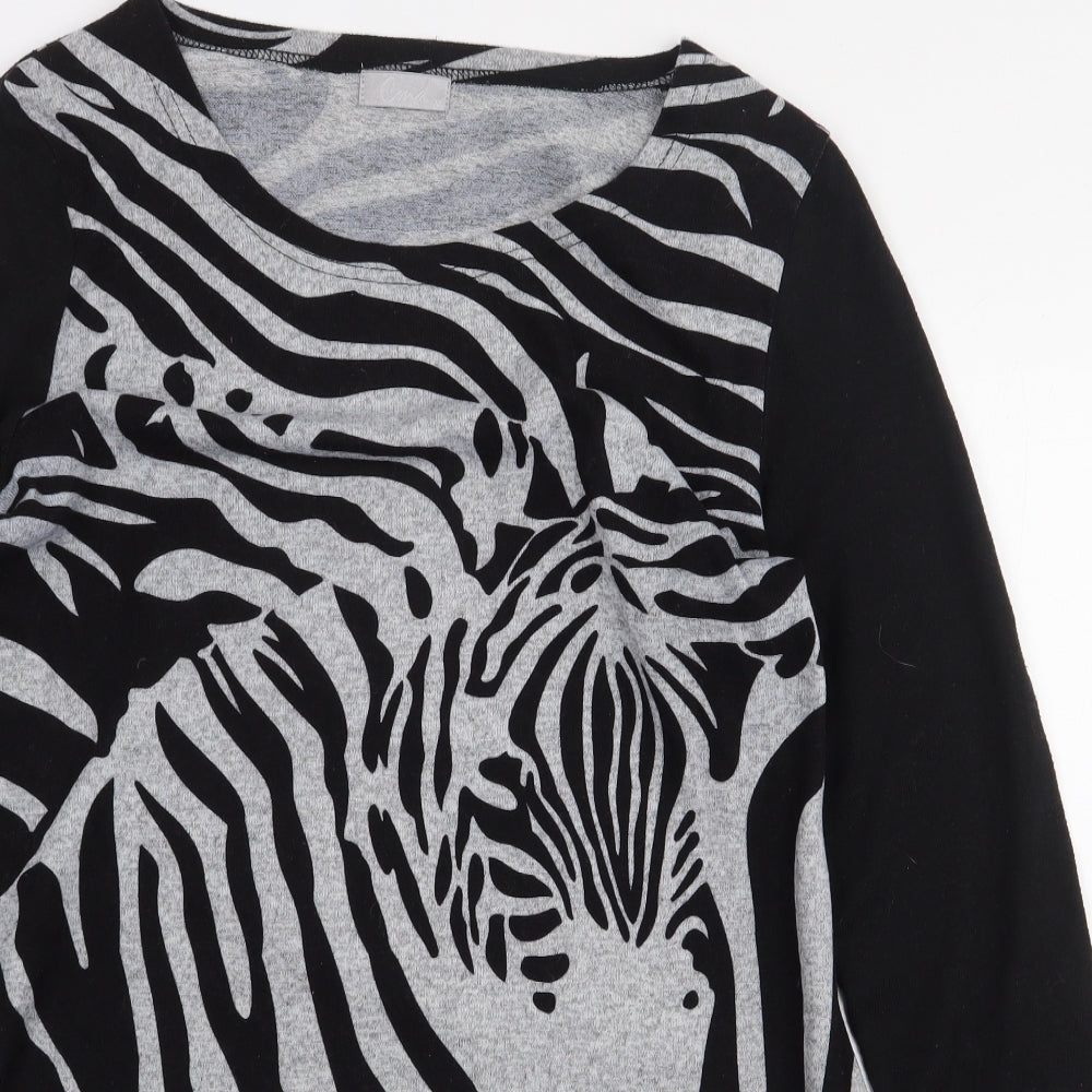 CMD Womens Black Animal Print Polyester Pullover Size M Pullover - Zebra Print